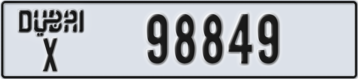 dubai License Plate Number 98849 Code X