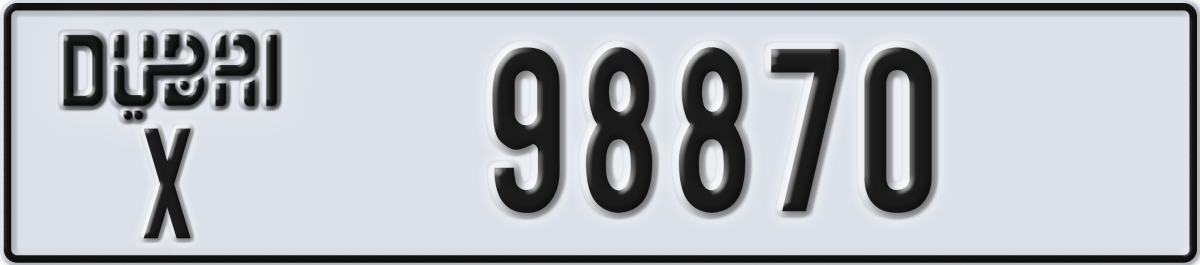 dubai License Plate Number 98870 Code X