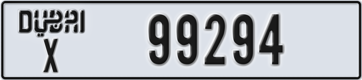 dubai License Plate Number 99294 Code X