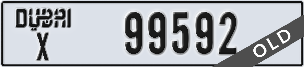 dubai License Plate Number 99592 Code X