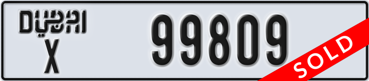 dubai License Plate Number 99809 Code X