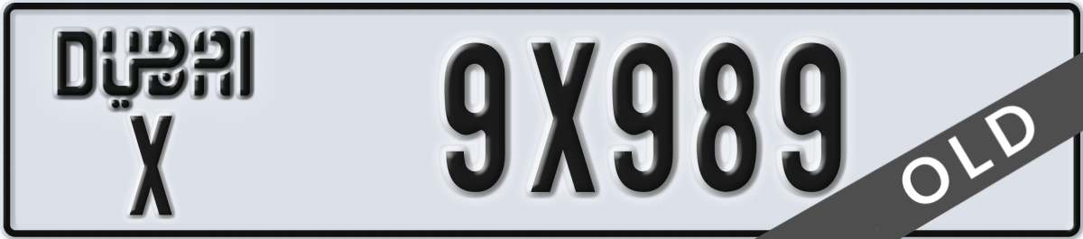 dubai License Plate Number 9X989 Code X