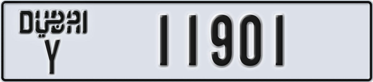 dubai License Plate Number 11901 Code Y