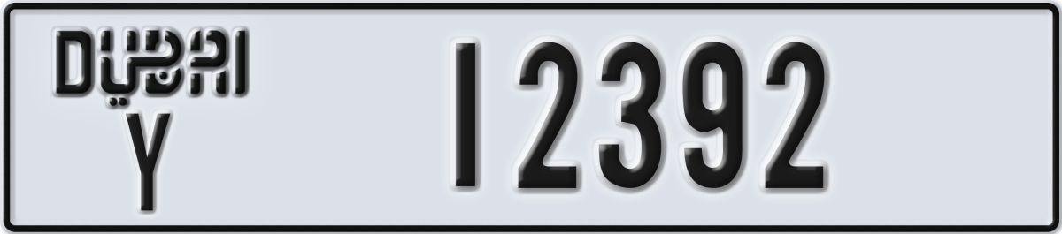 dubai License Plate Number 12392 Code Y