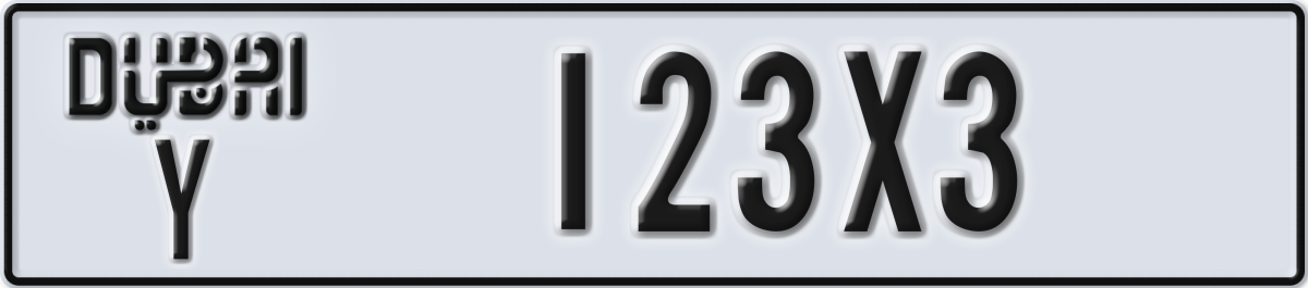 dubai License Plate Number 123X3 Code Y