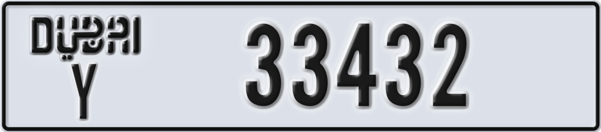 dubai License Plate Number 33432 Code Y
