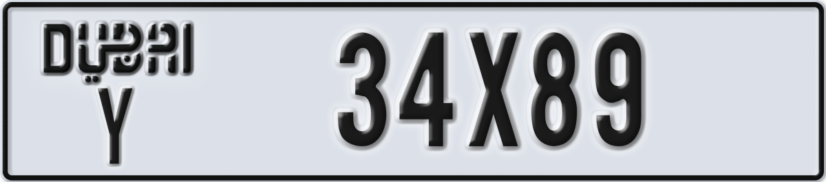 dubai License Plate Number 34X89 Code Y
