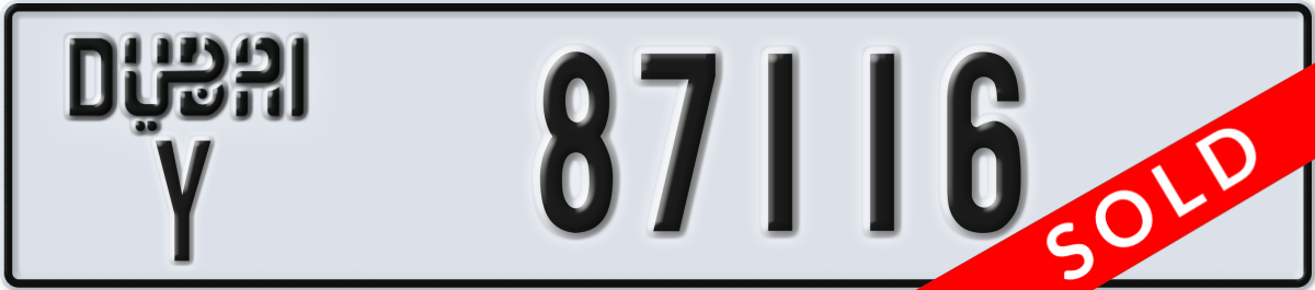 dubai License Plate Number 87116 Code Y