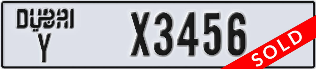 dubai License Plate Number X3456 Code Y