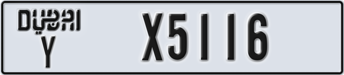 dubai License Plate Number X5116 Code Y