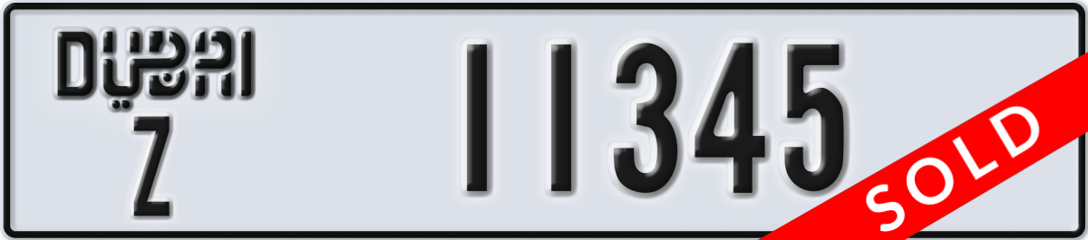 dubai License Plate Number 11345 Code Z
