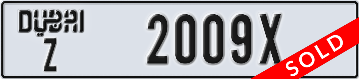 dubai License Plate Number 2009X Code Z