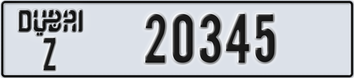 dubai License Plate Number 20345 Code Z