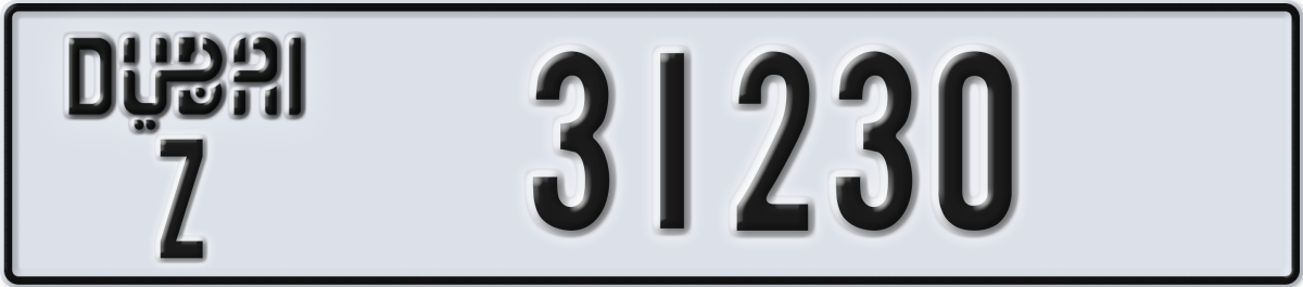dubai License Plate Number 31230 Code Z