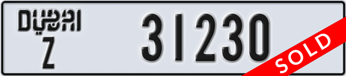dubai License Plate Number 31230 Code Z