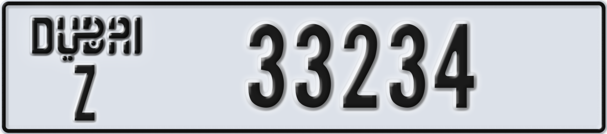 dubai License Plate Number 33234 Code Z