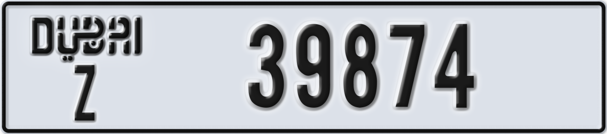 dubai License Plate Number 39874 Code Z