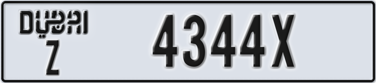 dubai License Plate Number 4344X Code Z