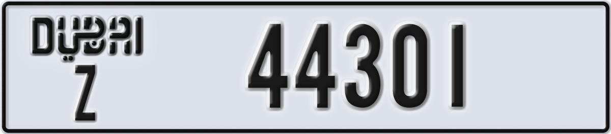 dubai License Plate Number 44301 Code Z