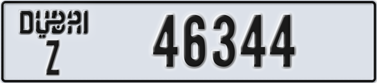 dubai License Plate Number 46344 Code Z
