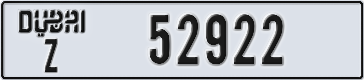 dubai License Plate Number 52922 Code Z