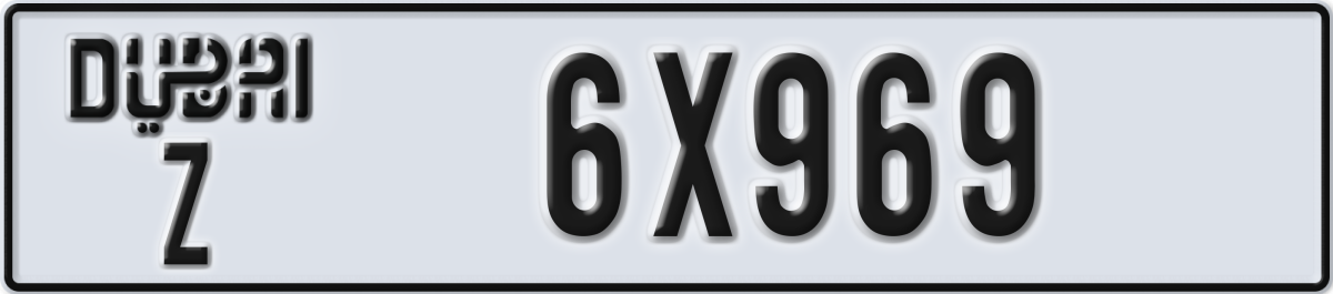 dubai License Plate Number 6X969 Code Z
