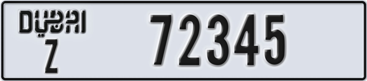 dubai License Plate Number 72345 Code Z