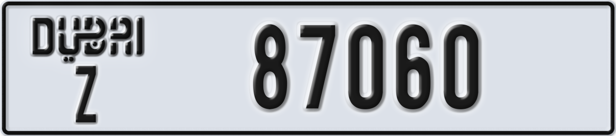 dubai License Plate Number 87060 Code Z