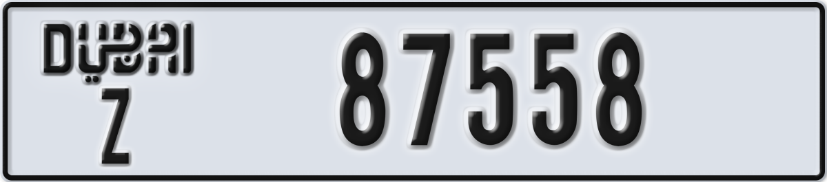 dubai License Plate Number 87558 Code Z
