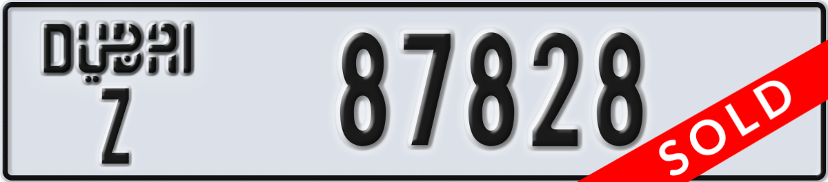 dubai License Plate Number 87828 Code Z