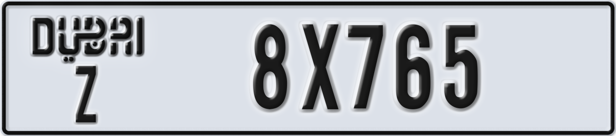 dubai License Plate Number 8X765 Code Z