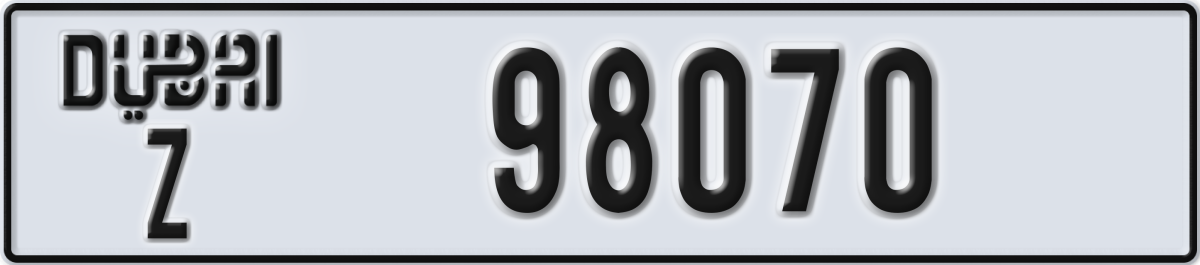 dubai License Plate Number 98070 Code Z