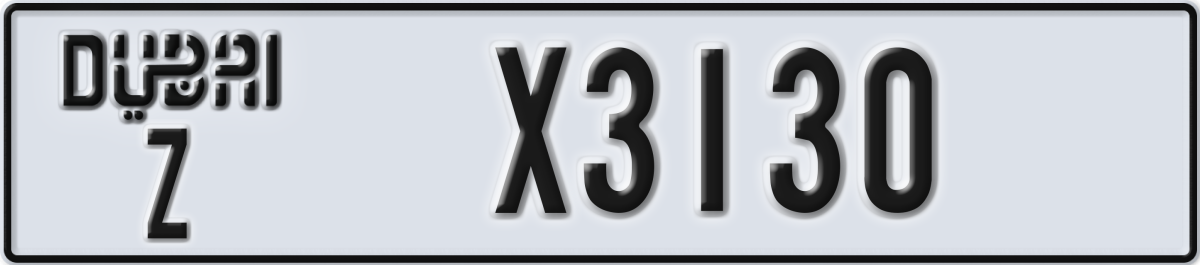 dubai License Plate Number X3130 Code Z