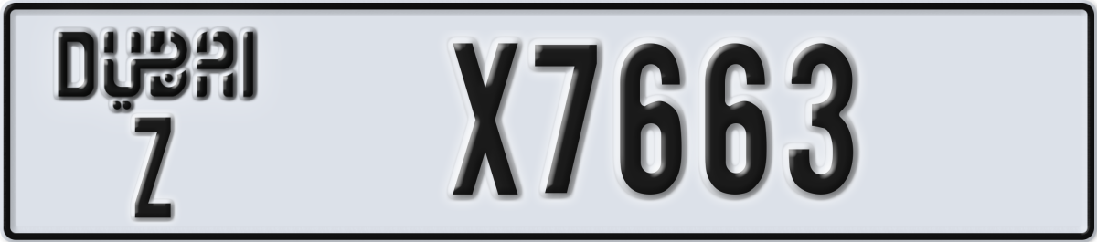 dubai License Plate Number X7663 Code Z