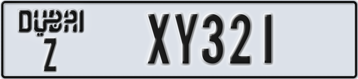 dubai License Plate Number XY321 Code Z