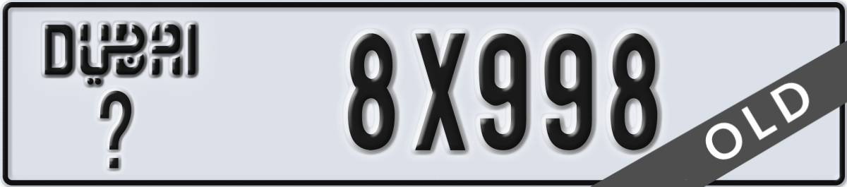 dubai License Plate Number 8X998 Code _