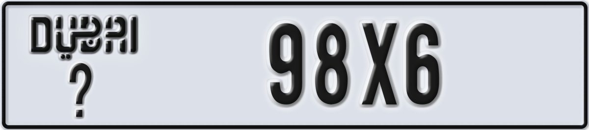 dubai License Plate Number 98X6 Code _