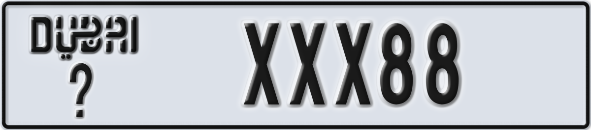 dubai License Plate Number XXX88 Code _