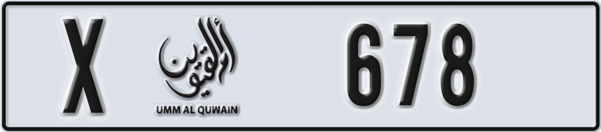 umm al quwain License Plate Number 678 Code X
