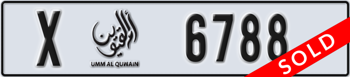 umm al quwain License Plate Number 6788 Code X