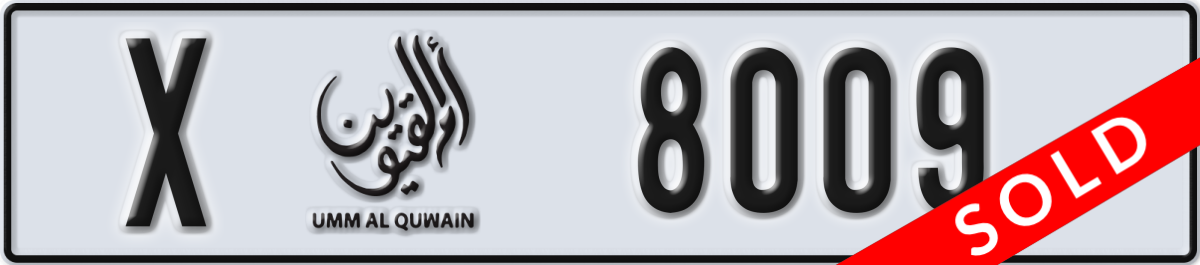 umm al quwain License Plate Number 8009 Code X