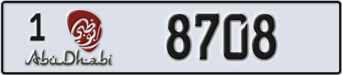 abu dhabi License Plate Number 8708 Code 1