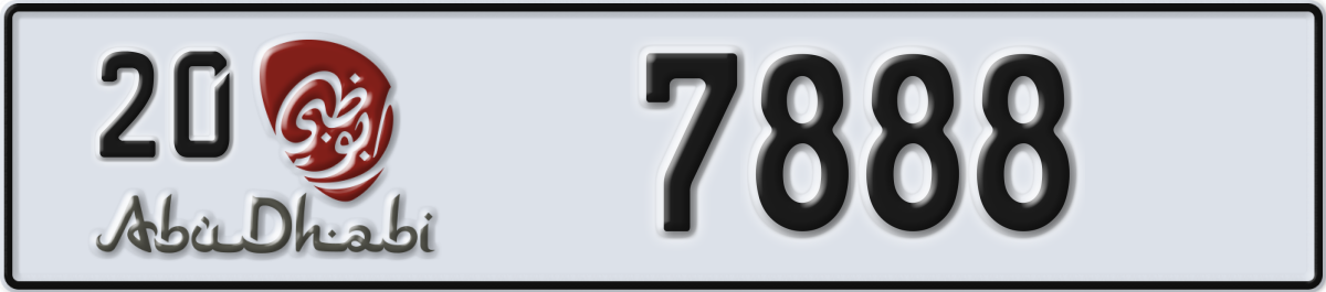 abu dhabi License Plate Number 7888 Code 20