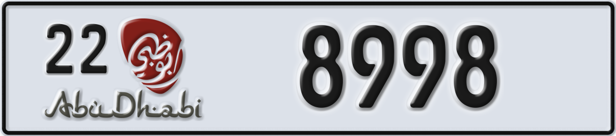 abu dhabi License Plate Number 8998 Code 22