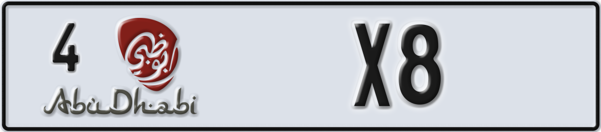 abu dhabi License Plate Number X8 Code 4