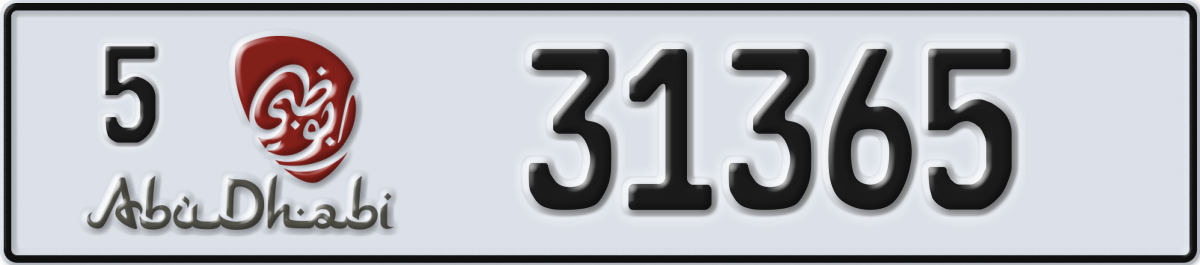 abu dhabi License Plate Number 31365 Code 5