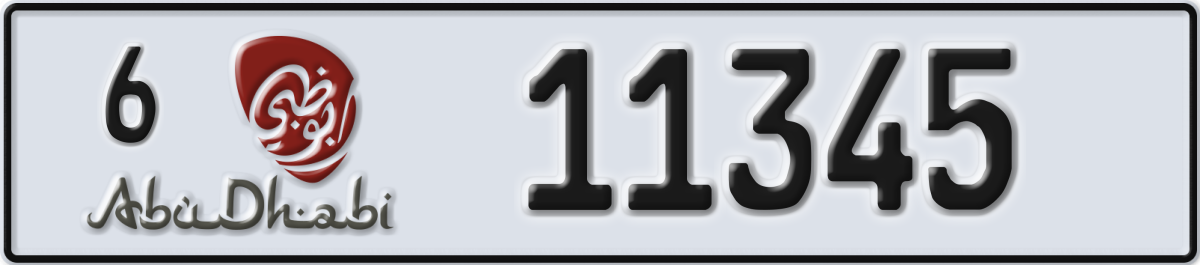abu dhabi License Plate Number 11345 Code 6