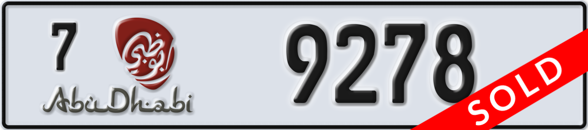 abu dhabi License Plate Number 9278 Code 7