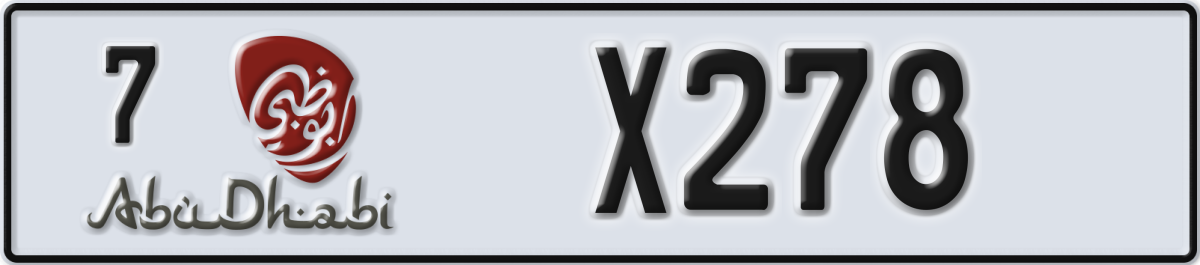 abu dhabi License Plate Number X278 Code 7