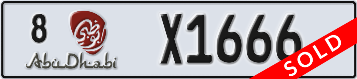 abu dhabi License Plate Number X1666 Code 8
